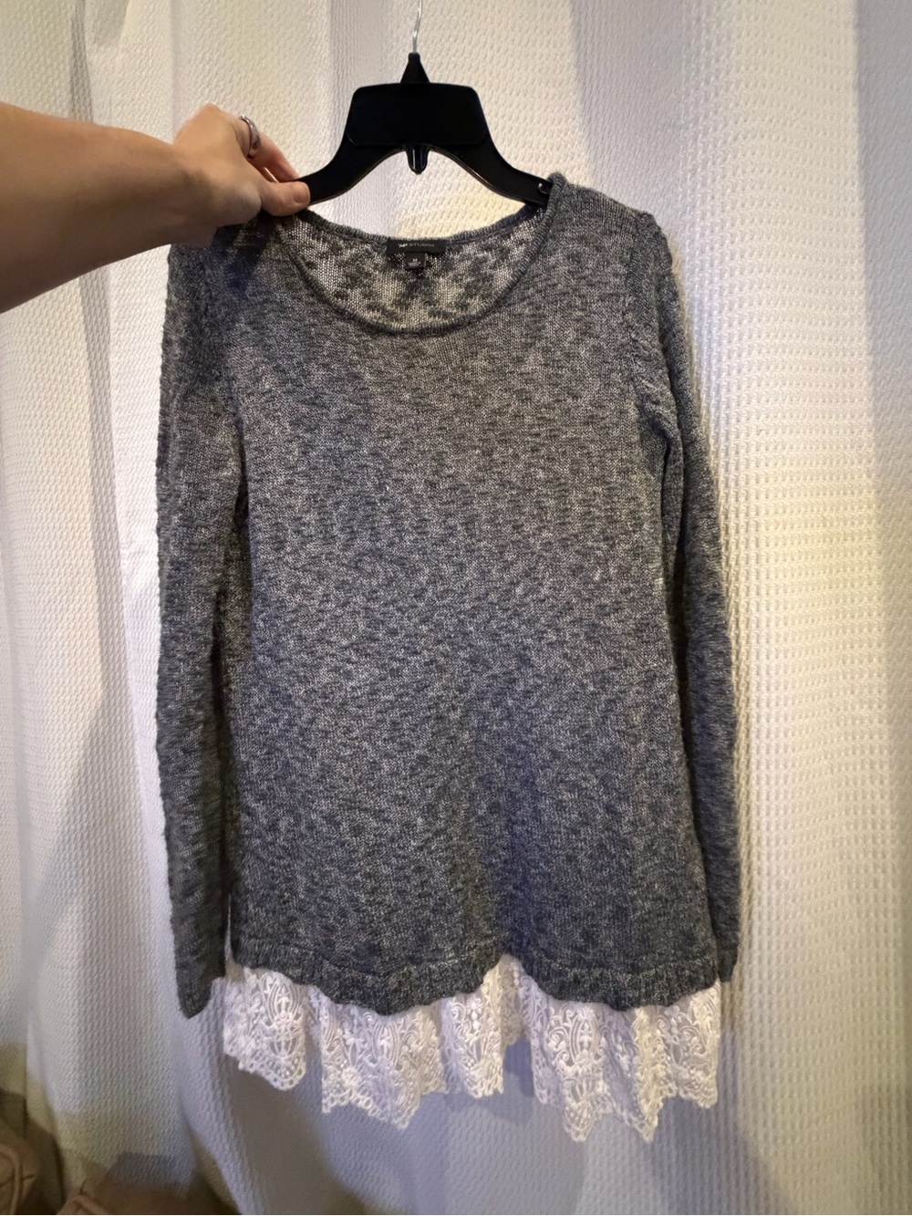 AB Studio Gray Knit Sweater with Lace Hem